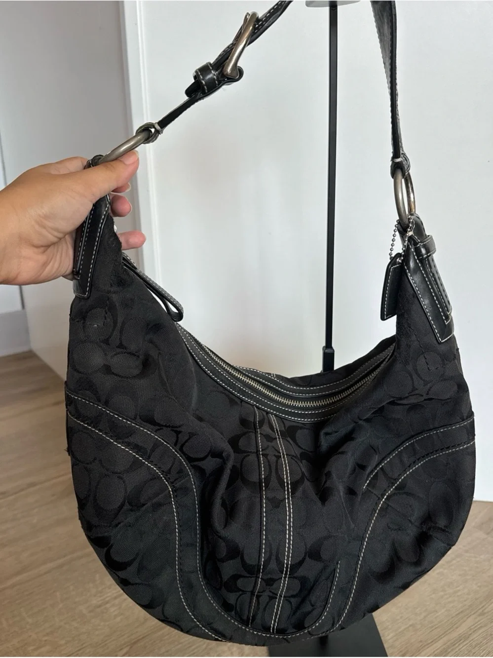 Coach Black Signature Hobo Shoulder Bag